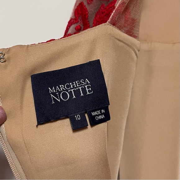 Marchesa Notte Embroidered Mini Dress Red Lace Cap Sleeve Flare Valentines SZ 10 - Picture 11 of 15